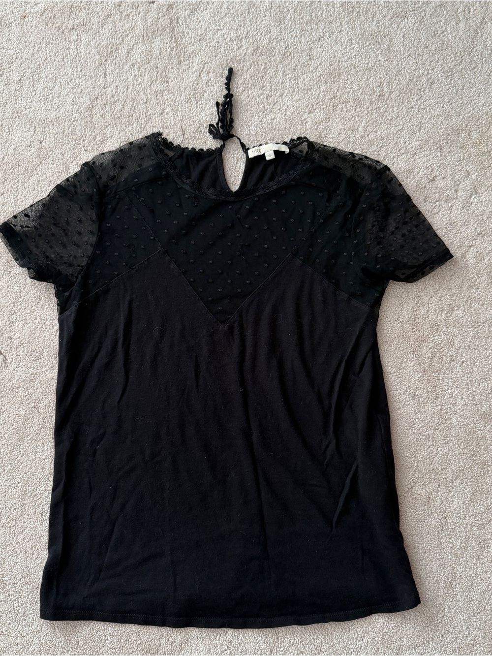 Maje Black Lace-Trim Swiss Dot Camisole
